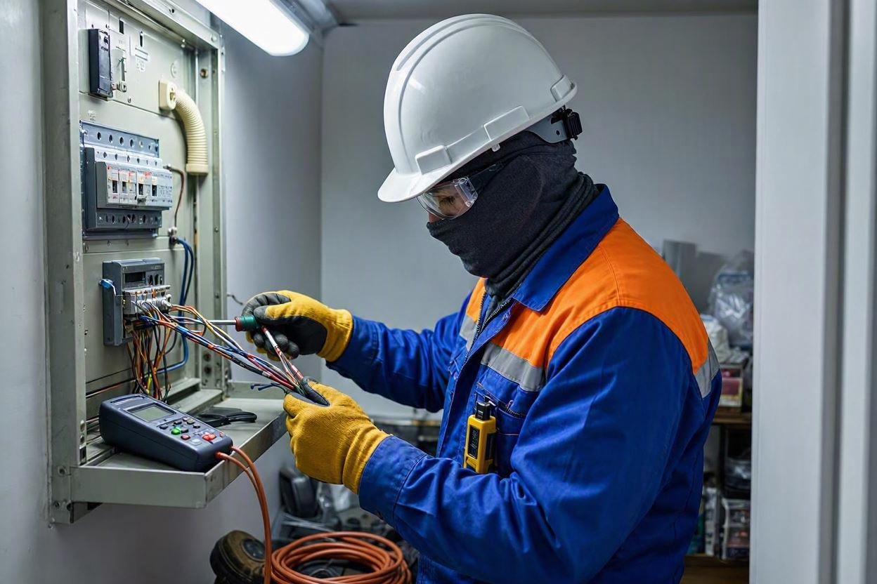 Electricista profesional realizando trabajos